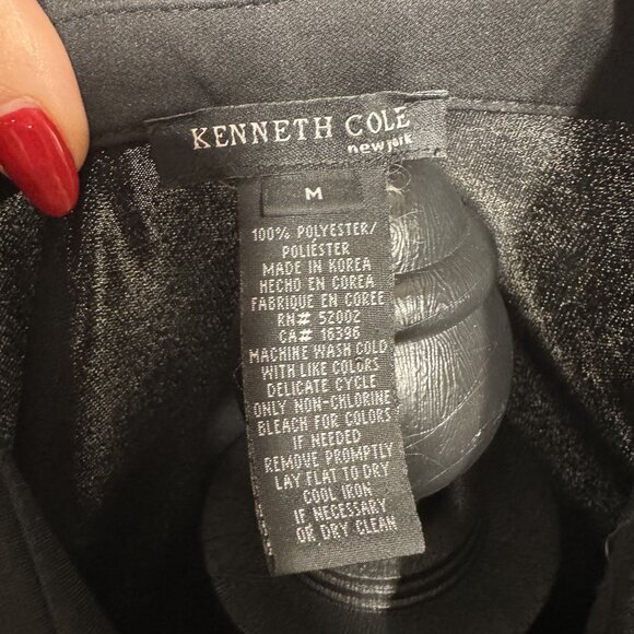 Kenneth Cole Black Button-Down Dress With Belt Long Sleeve Size Medium 100% Poly - Picture 6 of 6